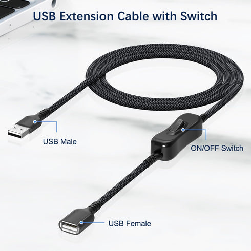 3.3FT/1M,Inline Itramax USB On Off Switch Cable,USB Extension Cable Support Data and Power Power Switch,Male to Female