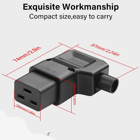 JSADZKJ IEC320 C19 Adapter,16A/250V C19 Connector,90 C19 Computers,Monitors,Servers,UPS,PDU,etc.-Blac(IEC320 C19) Right