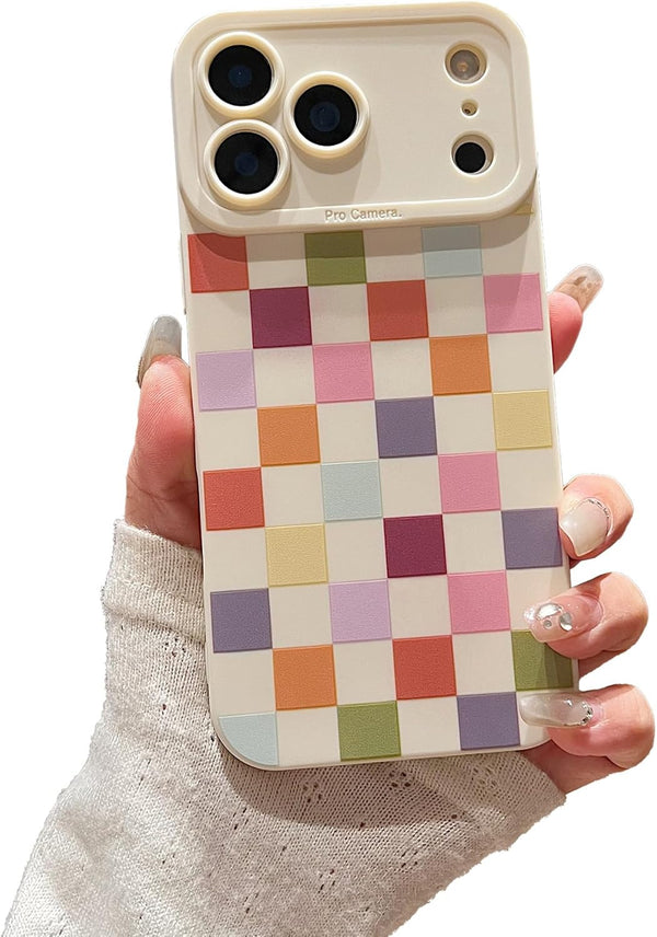 YUMUPIFE Compatible with iPhone 17 Pro Case Cute Checkered Pattern Design for Girls