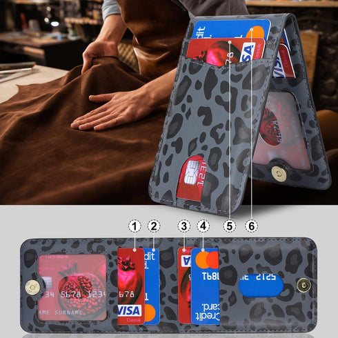 Cavor for Magsafe Wallet, Adjustable Stand Magnetic Wallet for iPhone 15 Pro Max/14 Pro/14 Plus/13/12 Mini - Leopard