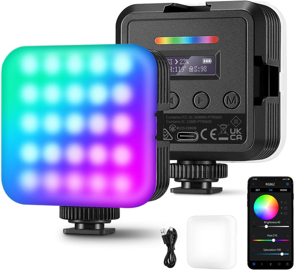 NEEWER RGB62 Magnetic RGB Video Light - Upgraded APP Control, 360° Full Color LED Camera Light with 3 Cold Shoes