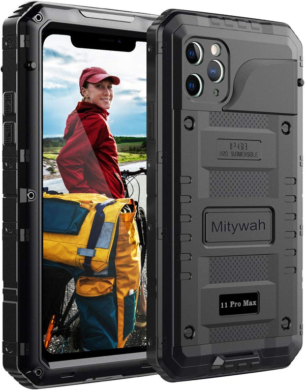 Mitywah Waterproof Case for iPhone 11 Pro Max, Heavy Duty Military Grade Metal Case with Built-in Screen Protection,