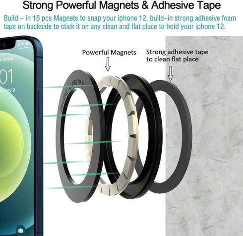 Magnetic Mag-Safe Car Wall Mount for iPhone 12/13/Pro/Pro Max - 2 Pack Magnet