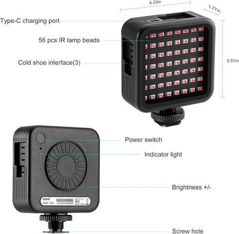 Ordro LN-5 IR Night Vision Light for Camera, Upgraded Infrared Night Light for Enhanced Night Shooting