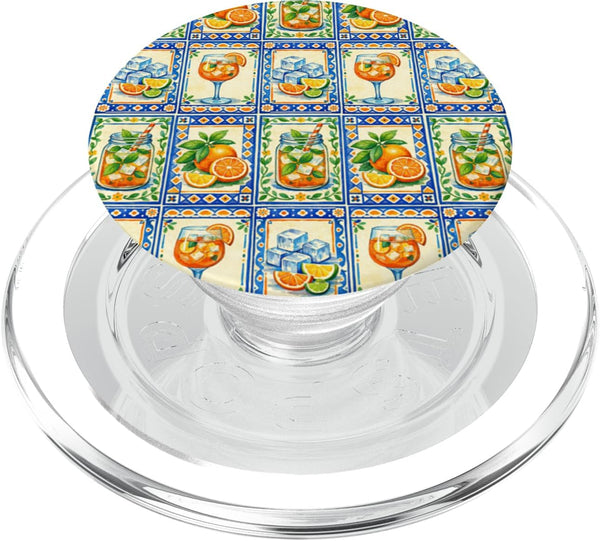 Orange Juice Citrus Fruit Mediterranean Style Orange Citrus Pattern Watercolor Summer Aesthetic PopSockets PopGrip for MagSafe