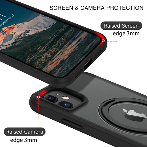 BENTOBEN Magnetic Case for iPhone 11, Black, Compatible with MagSafe, Rotatable Ring Holder Kickstand Design