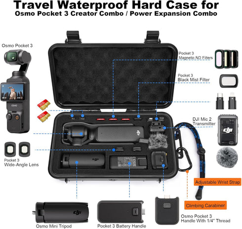 Lekufee Travel Waterproof Hard Case for DJI Osmo Pocket 3/Creator Combo, Vlogging Camera & Accessories (Case & Bag Only)