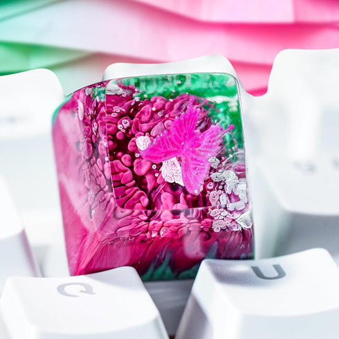 GIKZO R1 1U Pink Butterfly Artisan Keycap Enchanted Forest SA Profile Custom Keycaps ESC Handmade Gaming Resin Key Cap