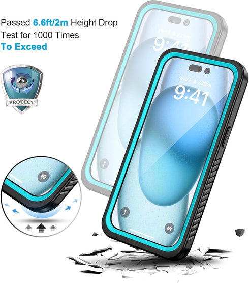 Lanhiem iPhone 15 Case, IP68 Waterproof Dustproof Shockproof with Built-in Screen Protector, Heavy Duty Rugged Cover,