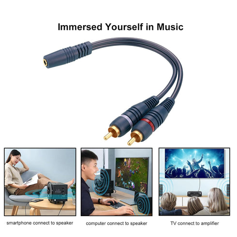 3.5mm Female to 2 RCA Male Stereo Audio Y Cable, 2 Pack, Gold Plated Plug RCA Splitter for TV, Computer, Speakers