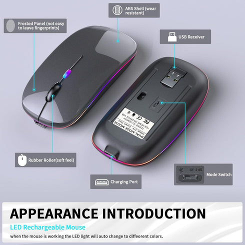 Wireless Bluetooth Mouse, Portable Silent Mouse (Bluetooth 5.2 & USB Receiver) for Laptop/Desktop/Tablet, Black