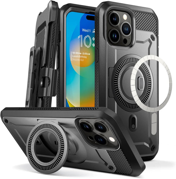 SUPCASE for iPhone 14 Pro Max Case with Stand, Compatible with MagSafe, Built-in Screen Protector, Black