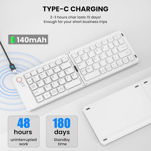 Mini Foldable Bluetooth Keyboard, Portable Wireless Full Size Keyboard (Sync Up to 3 Devices), Ultra-Slim Travel