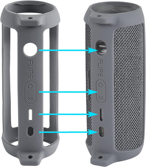 co2CREA Soft Silicone Case for JBL Flip 6 Portable Bluetooth Speaker, Grey