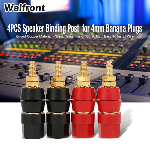 4 Pcs Banana Socket Test Probe Adapter for Audio Speaker Terminal Binding Post, Black and Red for 4mm Banana Plugs