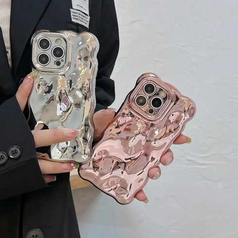 Case for iPhone 14 Pro Max, 3D Wave Bubble Shape Ripple Chrome Pattern Soft Bumper Glitter Shiny Cover (Silver)