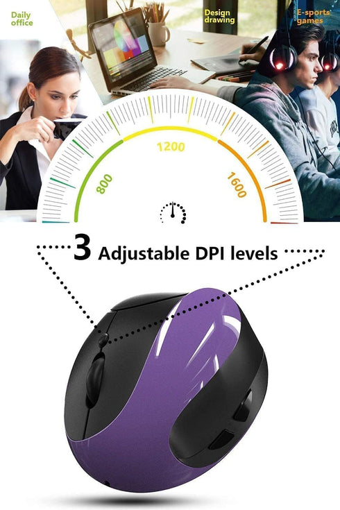 Ergonomic Vertical Mouse, Wireless 2.4G Rechargeable Optical Mouse with Adjustable DPI for Small Hands