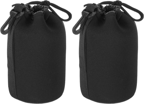 PATIKIL Camera Lens Bag, 2 Pcs 3.5" IDx7.1 H Drawstring Lens Pouch with Thick Neoprene, Lens Case for DSLR, Black.