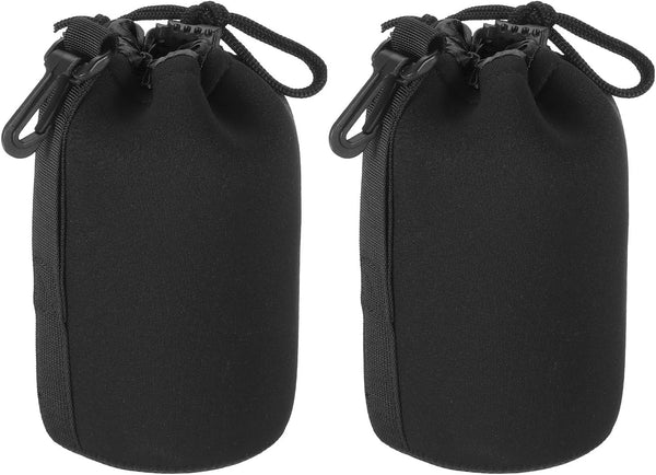 PATIKIL Camera Lens Bag, 2 Pcs 3.5" IDx7.1 H Drawstring Lens Pouch with Thick Neoprene, Lens Case for DSLR, Black.