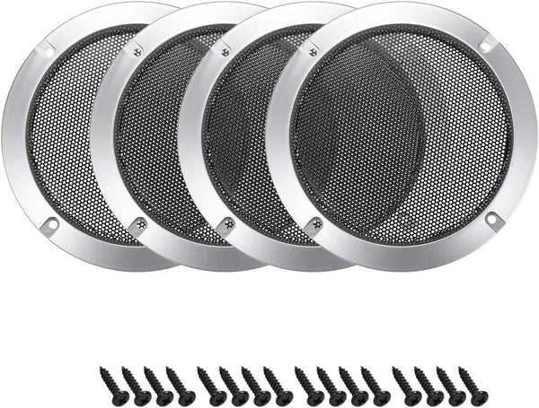 uxcell 4pcs 4" Speaker Grill Mesh Decorative Circle Woofer Guard Protector Cover - Silver