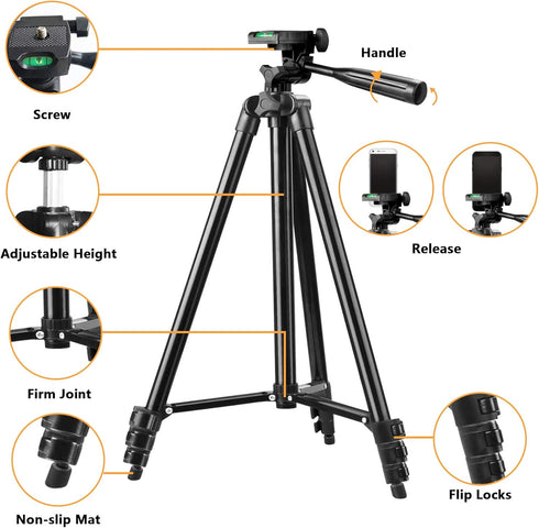 LINKCOOL 42 inches Phone Tripod, Portable Adjustable Cell Phone Tripod Stand with Phone Mount & Wireless Control Remote