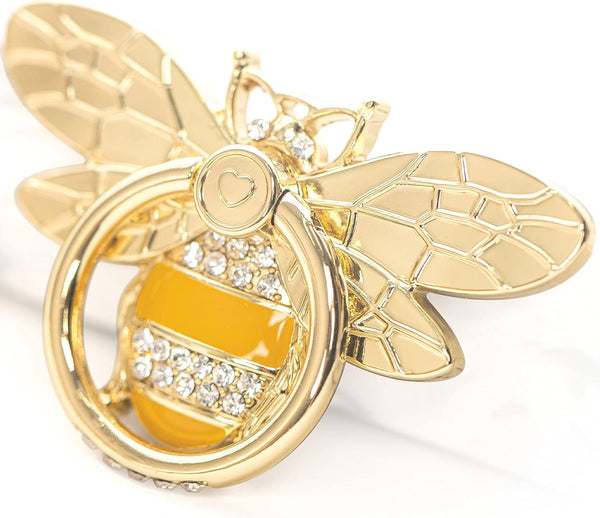 Allengel Stylish Phone Ring Grip Holder Stand, Bee Finger Holder Kickstand for iPhone & Android, Gold & Crystal