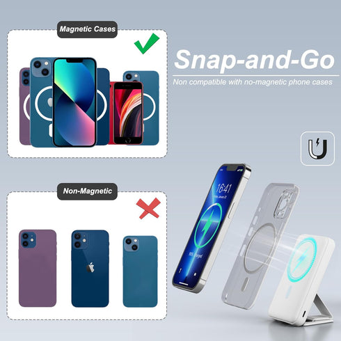AOGUERBE 10000mAh 3 1 Pack 22.5W 17/16/15/14/13/12 for Magsafe Power Bank, Foldable Wireless Portable Charger with LED