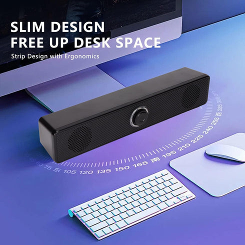 3.5mm Wired External Laptop Speakers, USB Powered Soundbar with Volume Control for Desktop PC, Laptop, Tablet