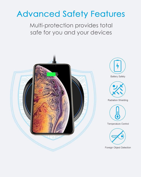 NANAMI Fast Wireless Charger 7.5W Charging Pad for iPhone 15/14/13/12/SE 2/11/11 Pro/XS Max/XR/X/8, 10W Qi for Samsung