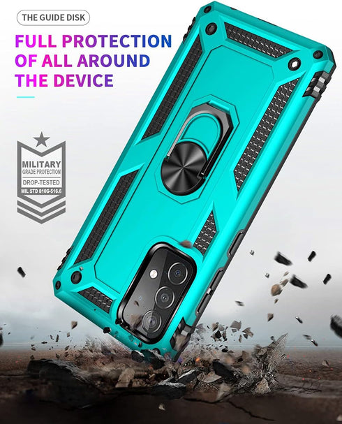 Samsung A52 Case - Galaxy A52 with HD Screen Protector, Military-Grade Ring Holder Kickstand, Shockproof Cover - Green