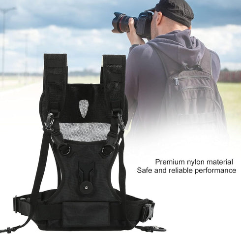 Dual Camera Strap, Adjustable Multi Carrying Harness with Side Holster & Secure Strap, Breathable Comfortable Double