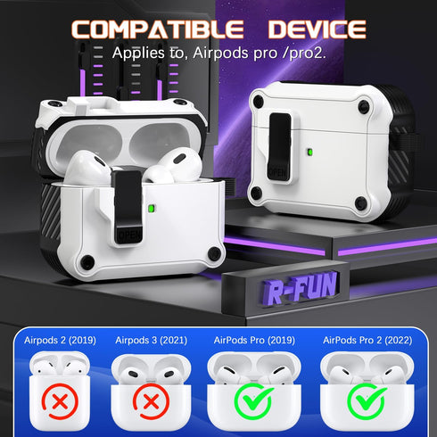 R-fun Compatible with AirPods Pro 2nd Generation 2023, Full Drop Protection Charging Case with Cleaner Kit, White