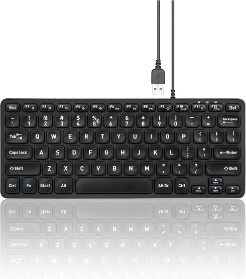Perixx PERIBOARD-432 Wired Mini USB Keyboard - X Type Scissor Keys with Big Print Keys - US English, Black