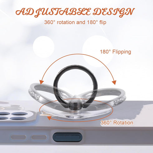 simarro 4Pcs Setting 360 Transparent Phone Ring Holder, Heart Diamond Ring Phone Holder Degree Rotation Compatible wif