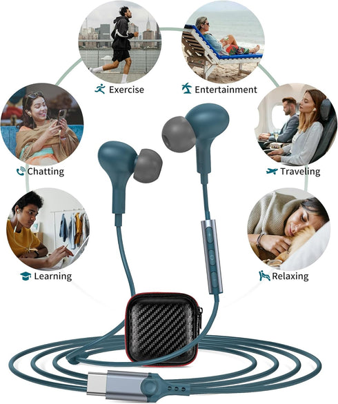USB C Headphones for iPhone 15, Samsung S24 Ultra, Pixel 6, OnePlus, with Mic & Volume Control, Magnetic Wired Earbuds.