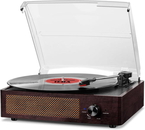 Vinyl Record Player Turntable with Built-in Bluetooth Receiver, 2 Stereo Speakers, 3 Speed Portable Retro Record Player