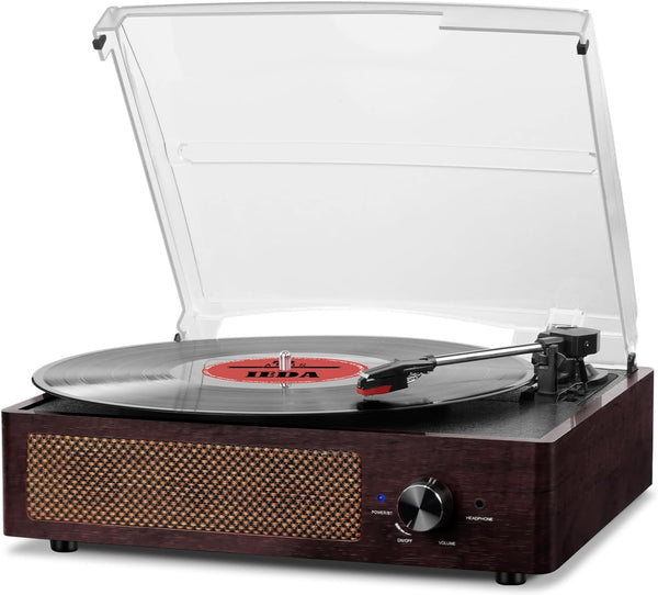 Vinyl Record Player Turntable with Built-in Bluetooth Receiver, 2 Stereo Speakers, 3 Speed Portable Retro Record Player