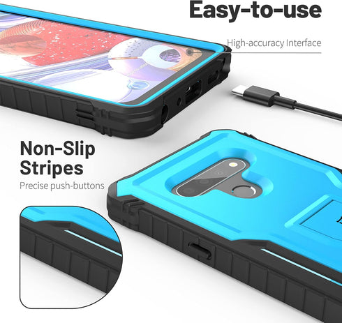 ExoGuard Rubber Shockproof Case for LG Stylo 6, Built-in Kickstand (Blue)