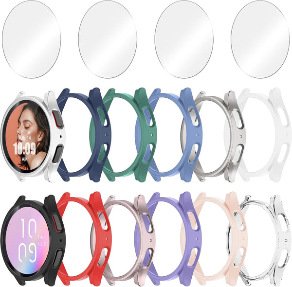 12+4 Pack Case for Samsung Galaxy Watch 6 44mm with Tempered Glass Screen Protector, Waterproof Hard PC Cover