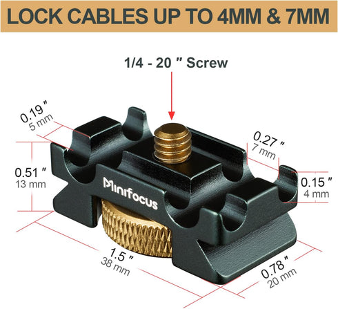 MINIFOCUS 4 Camera Cable Clamp with Arca Swiss System, Aluminum Alloy Tether Cable Block Clip with Grooves, USB Cable