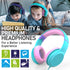 FosPower Kids Headphones, Safe Volume Limit 85 dB, Over The Ear with Built-in Mic, Tangle-Free Cable, Mint/Pink
