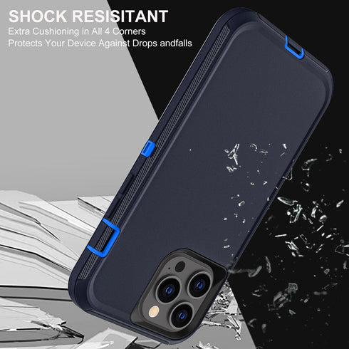 Military Grade 3 in 1 iPhone 14 Pro Case, Heavy Duty Shockproof/Dust Proof with 2Pcs Tempered Glass Protector (Navy