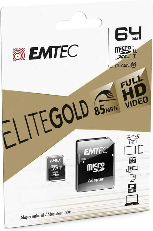 Emtec MicroSDHC UHSI U1 Elite Gold (64GB 1PK)