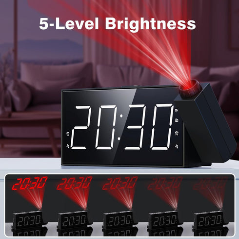 Mesqool Projection Alarm Clock with FM Radio, Large Number Display, USB Charger, Dual Alarms, Sleep Timer