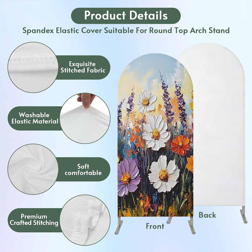 Jnbasdffb 7.2 Retro Botanical Wedding Arch Cover,Stretchy Spandex Arch Backdrop Stand Covers FT,Modern Oil Painting