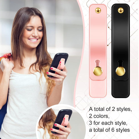 Weewooday 6 Pieces Phone Grip Holder, Universal Telescopic Finger Strap Stand for Most Smartphones in Black and Pink
