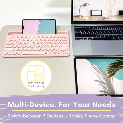 Macally Bluetooth Keyboard for Tablet, Wireless Keyboard for iPad, iPhone Keyboard (Multi-Device, Built-in Stand,