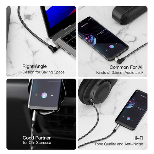 3.5mm Audio Cable 3ft, Stereo Aux 3.5mm to 3.5mm Right Angle TRS Cable, Compatible for Headphones, Tablets, Speakers