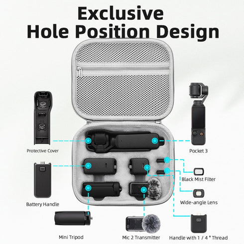 Waterproof Anti-shock Camera Case Hard Portable crossbody Bag Compatible for DJI OSMO POCKET 3, 3pcs LCD and 3pcs Lens Screen Protector Tempered Glass Hard Protective Film Cover