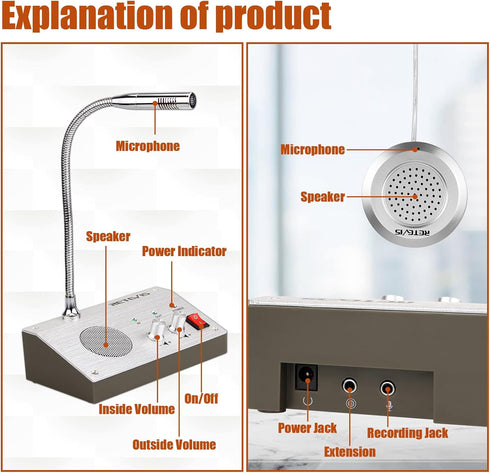 Retevis RT-9908 Window Speaker, Dual-Way Voice Intercom System for Business